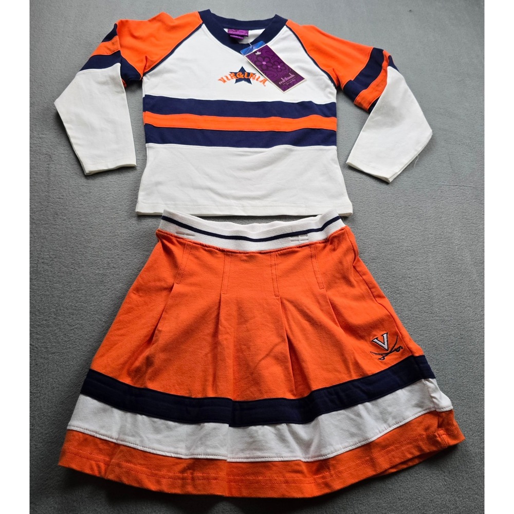 Red Oak Virginia Cavaliers Kids Cheerleading Outfit Set Orange White Size 6/6X S
